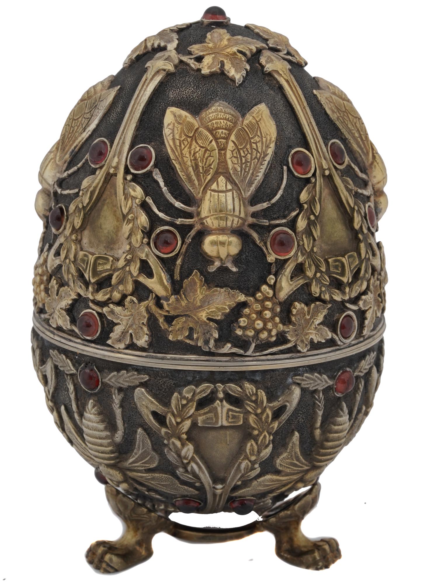 LARGE RUSSIAN 84 SILVER EASTER EGG WITH RUBIES PIC-0